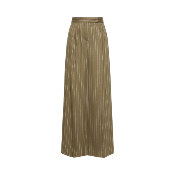 Max Mara Rio Pinstripe Jersey Trousers in Khaki | Wide leg pants | Luxury Shoes 