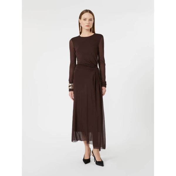 Max Mara Ritmo Viscose Crepe Jersey Gauze Dress in Dark Brown | Maxi Dresses | Luxury Shoes 