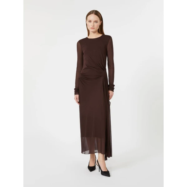 Max Mara Ritmo Viscose Crepe Jersey Gauze Dress in Dark Brown | Maxi Dresses | Luxury Shoes 