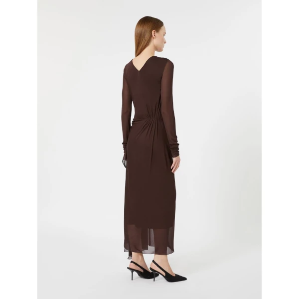 Max Mara Ritmo Viscose Crepe Jersey Gauze Dress in Dark Brown | Maxi Dresses | Luxury Shoes 