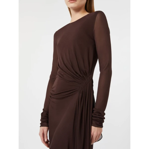 Max Mara Ritmo Viscose Crepe Jersey Gauze Dress in Dark Brown | Maxi Dresses | Luxury Shoes 