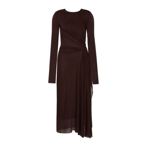 Max Mara Ritmo Viscose Crepe Jersey Gauze Dress in Dark Brown | Maxi Dresses | Luxury Shoes 