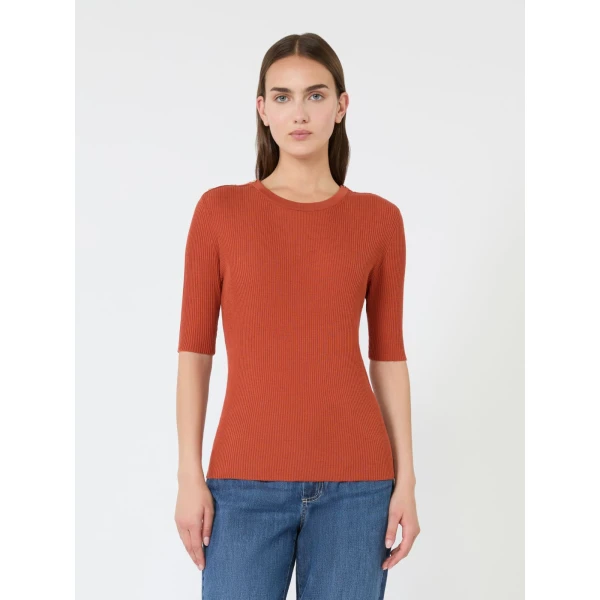Max Mara Riviera Ribbed Wool Jumper in Orange | Sweaters | Luxury Shoes 