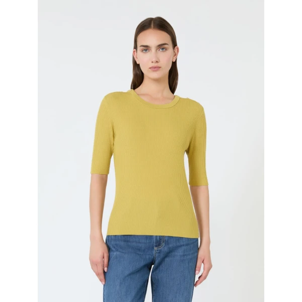 Max Mara Riviera Ribbed Wool Jumper in Yellow | Sweaters | Luxury Shoes 