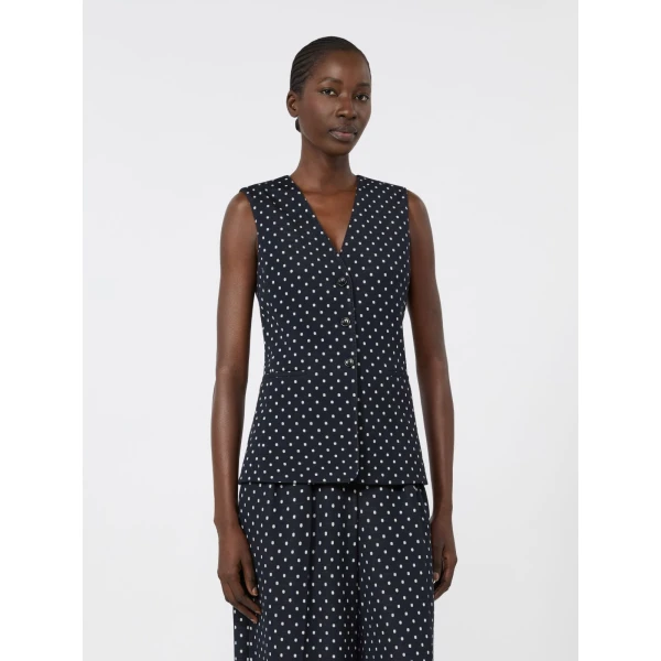 Max Mara Rivolo Polka Dot Wool and Viscose Jersey Waistcoat in Ultramarine | Vests | Luxury Shoes 