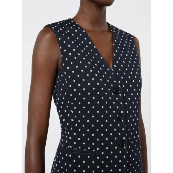 Max Mara Rivolo Polka Dot Wool and Viscose Jersey Waistcoat in Ultramarine | Vests | Luxury Shoes 