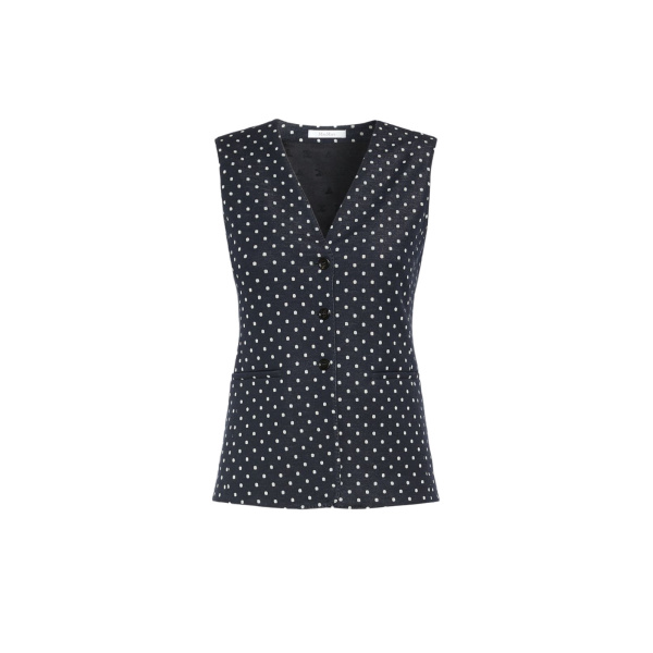 Max Mara Rivolo Polka Dot Wool and Viscose Jersey Waistcoat in Ultramarine | Vests | Luxury Shoes 
