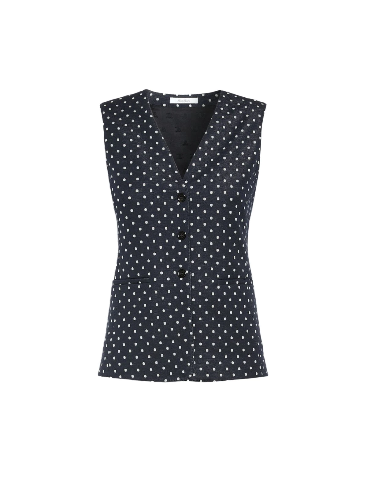 Max Mara Rivolo Polka Dot Wool and Viscose Jersey Waistcoat in Ultramarine Max Mara Rivolo Polka Dot Wool and Viscose Jersey Waistcoat in Ultramarine | Vests | Luxury Shoes