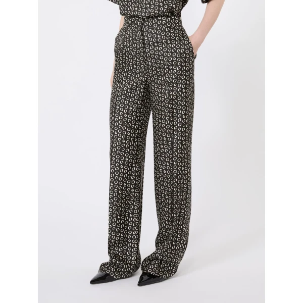 Max Mara Romana Printed Silk Twill Trousers in Black and White | Tailored pants | Luxury Shoes 