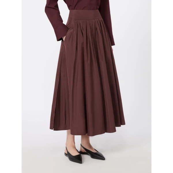 Max Mara Romina Taffeta Pleated Skirt in Bordeaux | Pleated Skirts | Luxury Shoes 