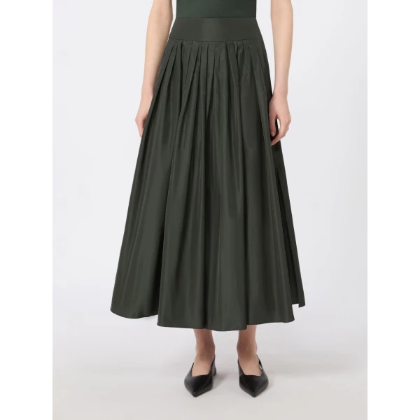 Max Mara Romina Taffeta Pleated Skirt in Dark Green | Pleated Skirts | Luxury Shoes 