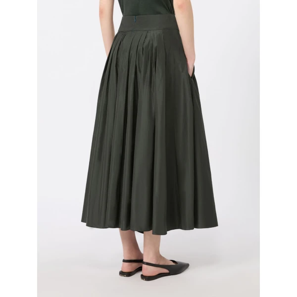 Max Mara Romina Taffeta Pleated Skirt in Dark Green | Pleated Skirts | Luxury Shoes 