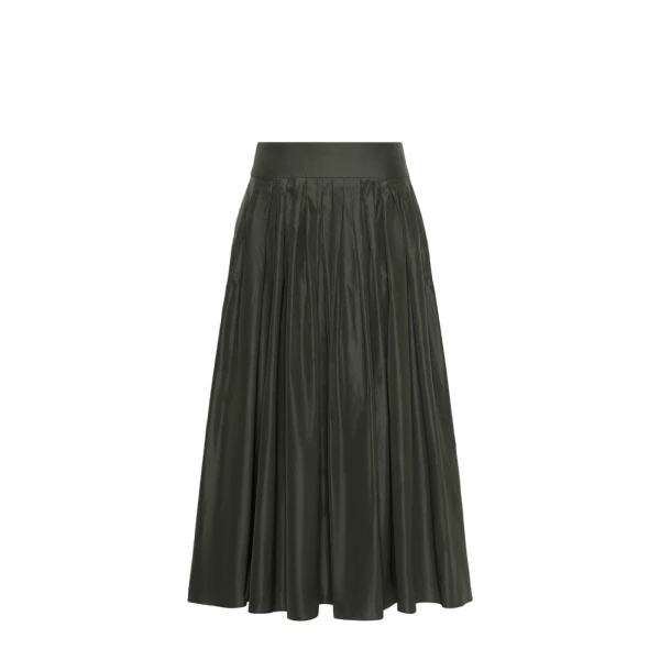 Max Mara Romina Taffeta Pleated Skirt in Dark Green | Pleated Skirts | Luxury Shoes 