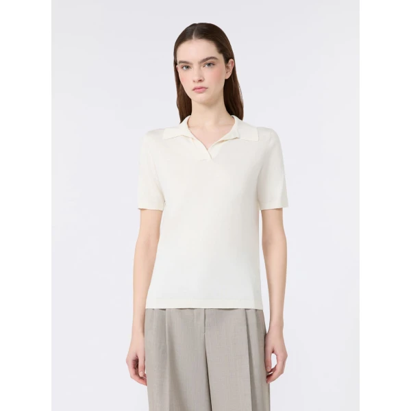 Max Mara Roncolo Silk and Cotton Polo Jumper in Ecru | Sweaters | Luxury Shoes 
