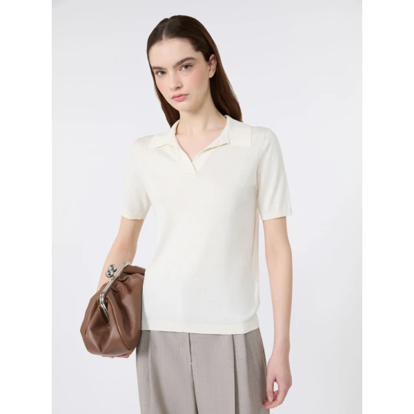 Max Mara Roncolo Silk and Cotton Polo Jumper in Ecru | Sweaters | Luxury Shoes 