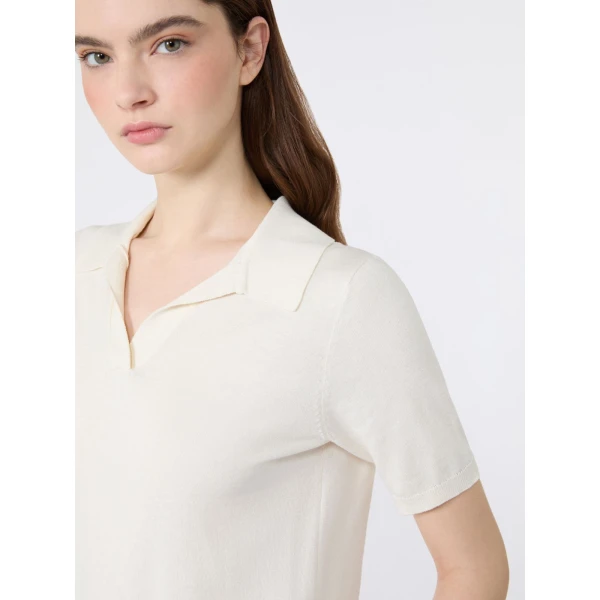 Max Mara Roncolo Silk and Cotton Polo Jumper in Ecru | Sweaters | Luxury Shoes 