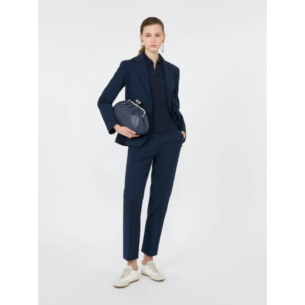 Max Mara Roncolo Silk and Cotton Polo Jumper in Navy | Sweaters | Luxury Shoes 