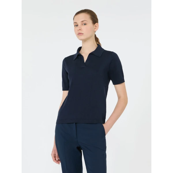 Max Mara Roncolo Silk and Cotton Polo Jumper in Navy | Sweaters | Luxury Shoes 