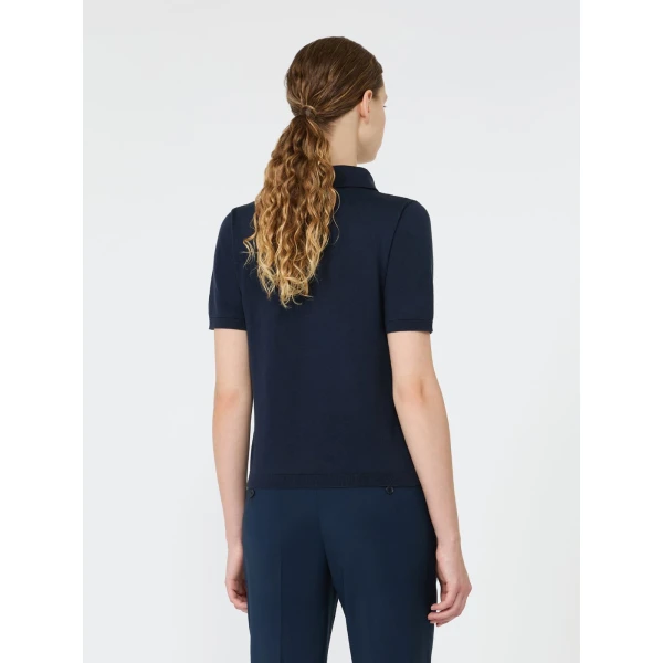 Max Mara Roncolo Silk and Cotton Polo Jumper in Navy | Sweaters | Luxury Shoes 