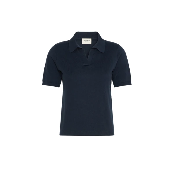 Max Mara Roncolo Silk and Cotton Polo Jumper in Navy | Sweaters | Luxury Shoes 