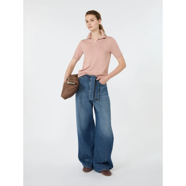 Max Mara Roncolo Silk and Cotton Polo Jumper in Pink | Sweaters | Luxury Shoes 