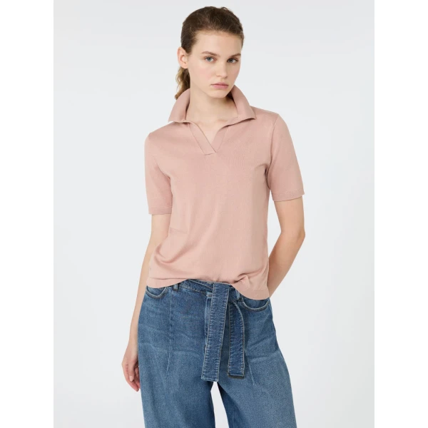 Max Mara Roncolo Silk and Cotton Polo Jumper in Pink | Sweaters | Luxury Shoes 