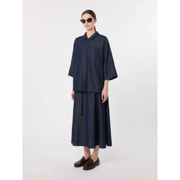 Max Mara Rugiada Wide Cotton Denim Shirt in Midnight Blue | Shirts | Luxury Shoes 