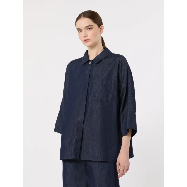 Max Mara Rugiada Wide Cotton Denim Shirt in Midnight Blue | Shirts | Luxury Shoes 