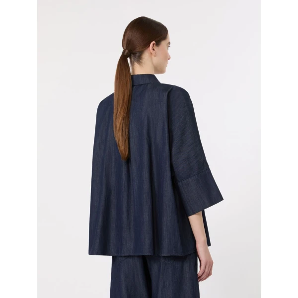Max Mara Rugiada Wide Cotton Denim Shirt in Midnight Blue | Shirts | Luxury Shoes 