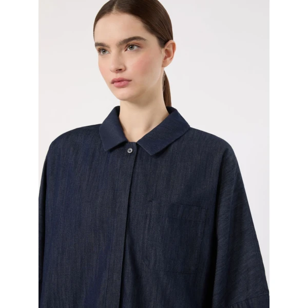 Max Mara Rugiada Wide Cotton Denim Shirt in Midnight Blue | Shirts | Luxury Shoes 