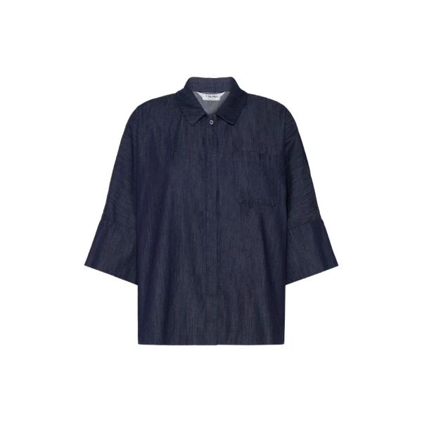Rugiada Wide Cotton Denim Shirt in Midnight Blue