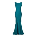 Max Mara Rum Long Envers Satin Gown in Oil Green | Evening Gowns | Luxury Shoes 