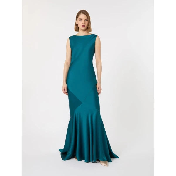 Max Mara Rum Long Envers Satin Gown in Oil Green | Evening Gowns | Luxury Shoes 