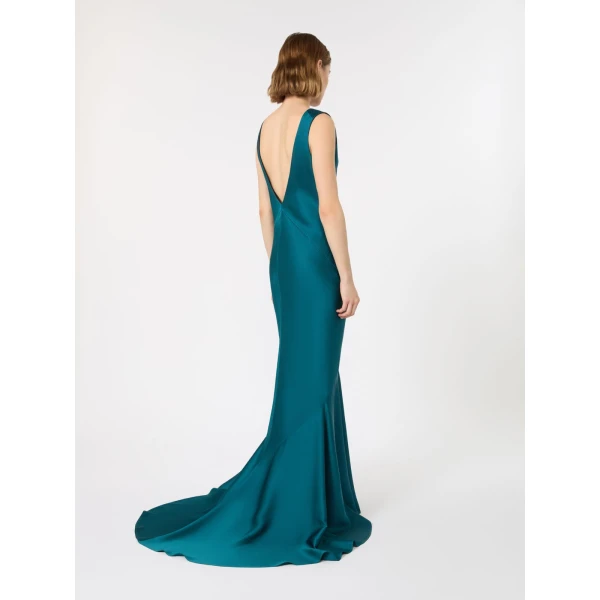Max Mara Rum Long Envers Satin Gown in Oil Green | Evening Gowns | Luxury Shoes 