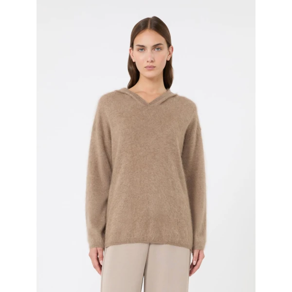 Max Mara Sabine Brushed Cashmere Hoodie in Clay | Sweaters | Luxury Shoes 