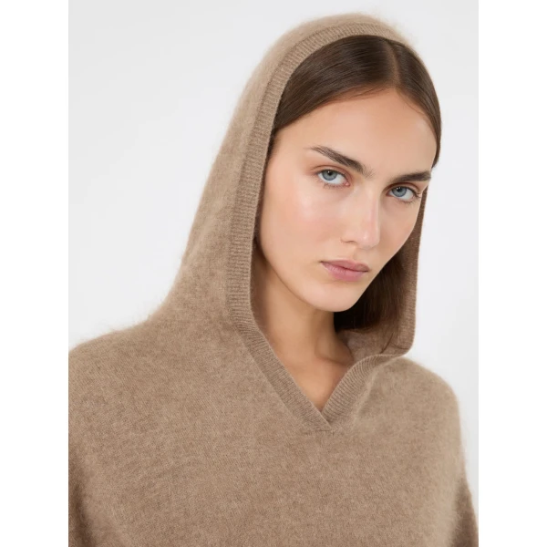 Max Mara Sabine Brushed Cashmere Hoodie in Clay | Sweaters | Luxury Shoes 