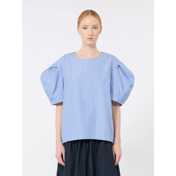 Max Mara Sabrina Cotton Poplin Balloon-Sleeve Blouse in Light Blue | Blouse | Luxury Shoes 