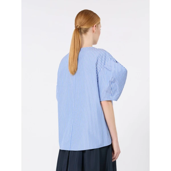 Max Mara Sabrina Cotton Poplin Balloon-Sleeve Blouse in Light Blue | Blouse | Luxury Shoes 