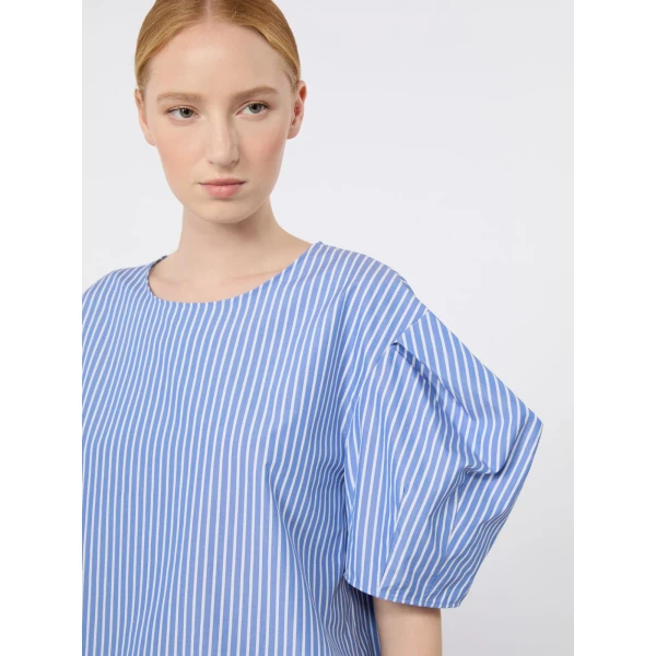 Max Mara Sabrina Cotton Poplin Balloon-Sleeve Blouse in Light Blue | Blouse | Luxury Shoes 