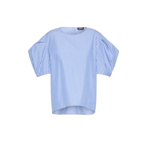 Max Mara Sabrina Cotton Poplin Balloon-Sleeve Blouse in Light Blue | Blouse | Luxury Shoes 