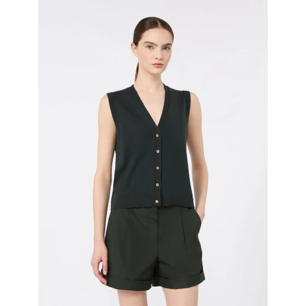 Max Mara Saggio Cotton, Silk and Cashmere Gilet in Dark Green | Sweaters | Luxury Shoes 