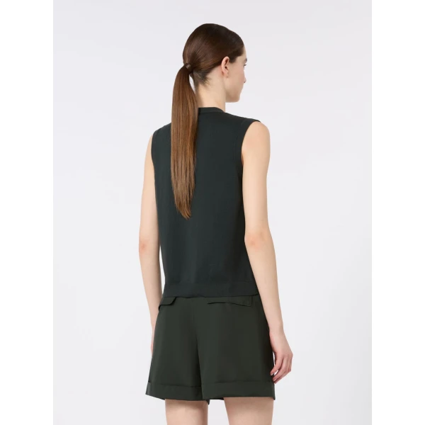 Max Mara Saggio Cotton, Silk and Cashmere Gilet in Dark Green | Sweaters | Luxury Shoes 