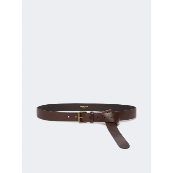 Max Mara Saio Long Leather Belt in Dark Brown | Belts | Luxury Shoes 