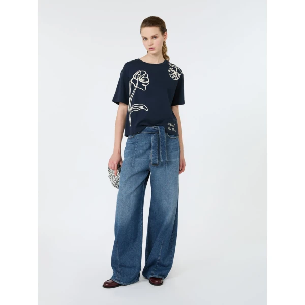 Max Mara Sala Boxy Cotton T-Shirt in Navy | T-shirts | Luxury Shoes 