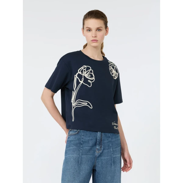 Max Mara Sala Boxy Cotton T-Shirt in Navy | T-shirts | Luxury Shoes 