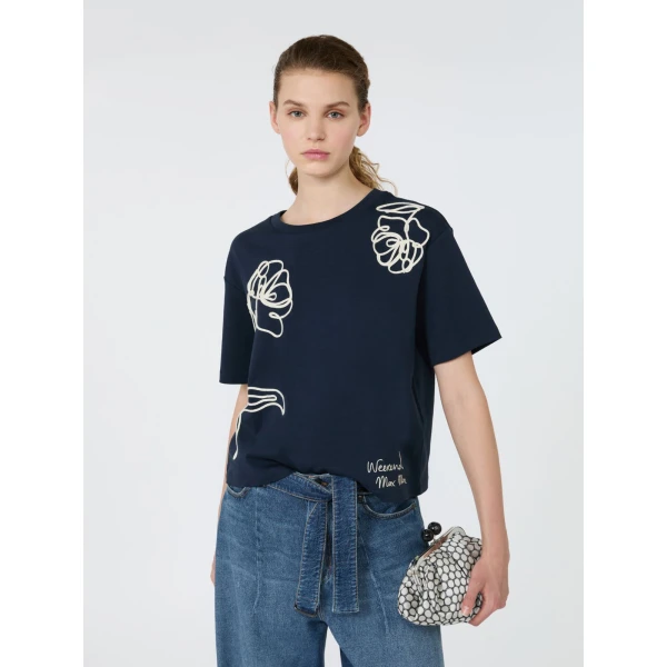 Max Mara Sala Boxy Cotton T-Shirt in Navy | T-shirts | Luxury Shoes 