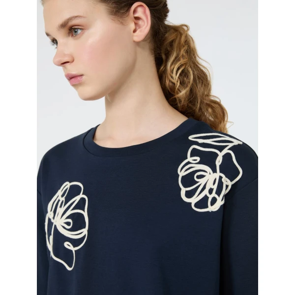 Max Mara Sala Boxy Cotton T-Shirt in Navy | T-shirts | Luxury Shoes 
