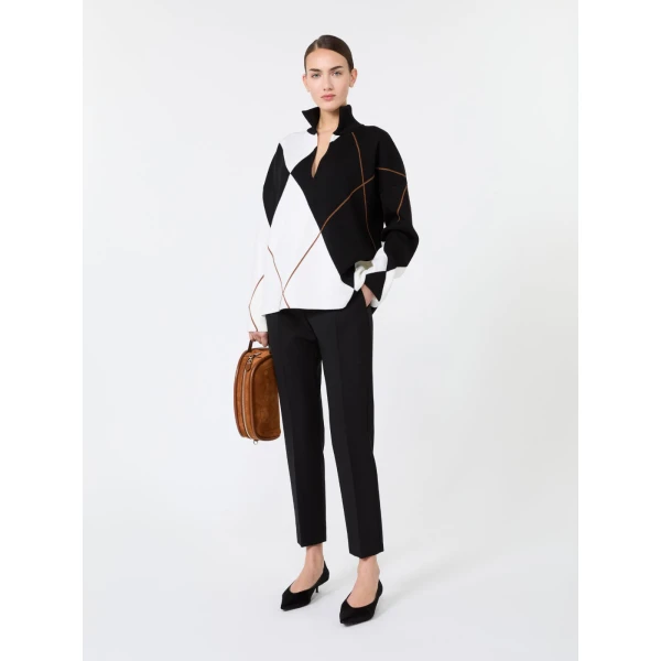 Max Mara Sala Relaxed-Cut Argyle Wool Sweater in White Black | Sweaters | Luxury Shoes 