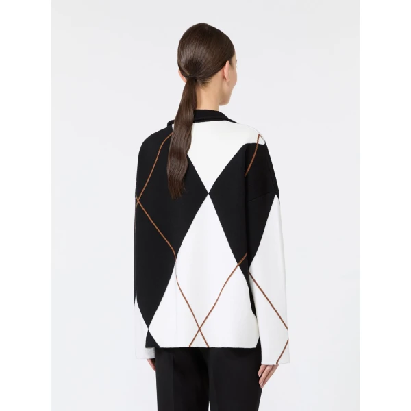 Max Mara Sala Relaxed-Cut Argyle Wool Sweater in White Black | Sweaters | Luxury Shoes 