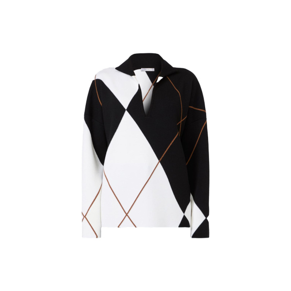 Max Mara Sala Relaxed-Cut Argyle Wool Sweater in White Black | Sweaters | Luxury Shoes 